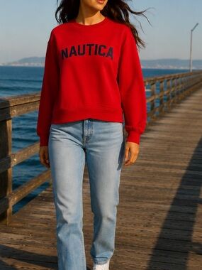 Nautica crew neck sweatshirt – red / navy • Size S